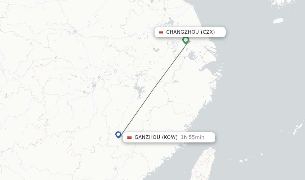 Flights from Changzhou to Ganzhou route map
