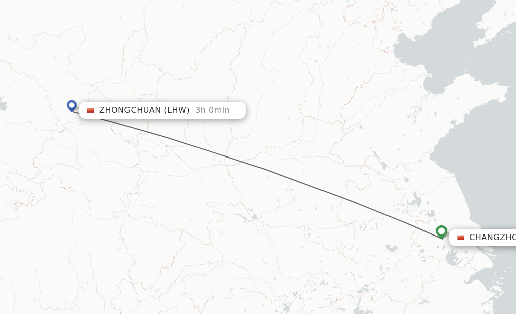 Flights from Changzhou to Lanzhou route map
