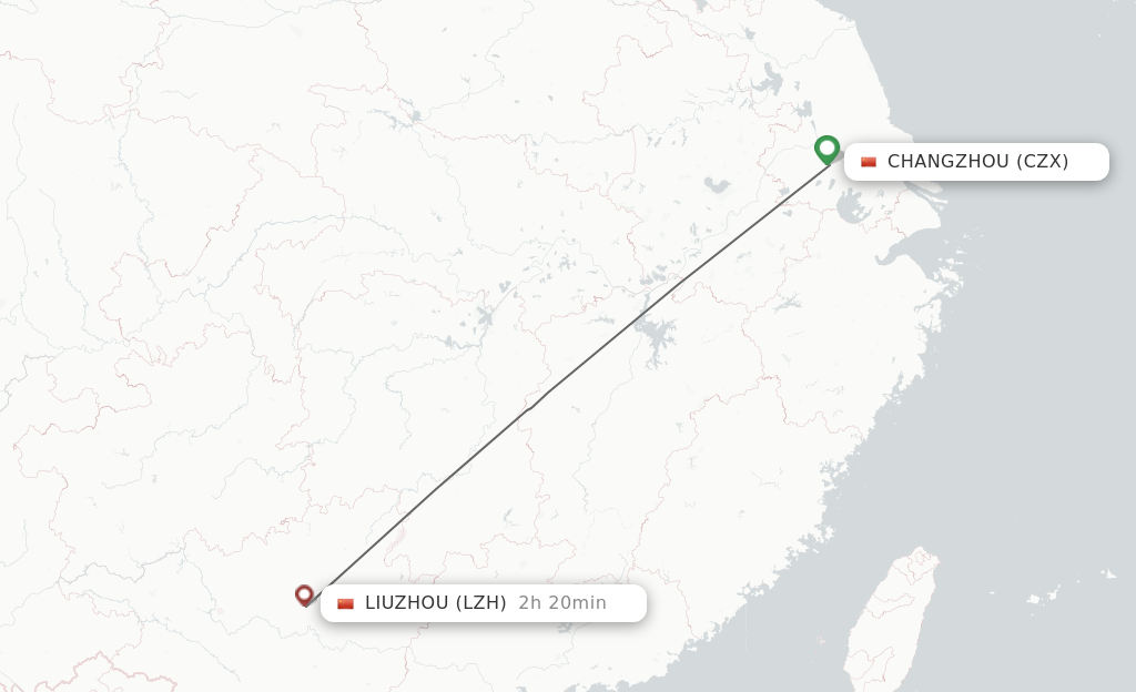 Flights from Changzhou to Liuzhou route map