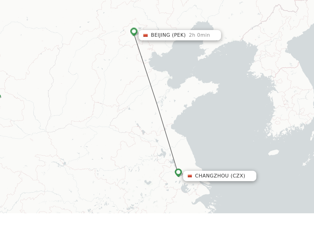 Flights from Changzhou to Beijing route map