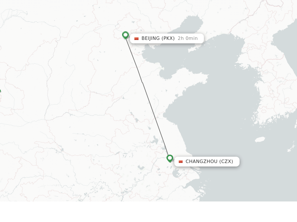 Flights from Changzhou to Beijing route map
