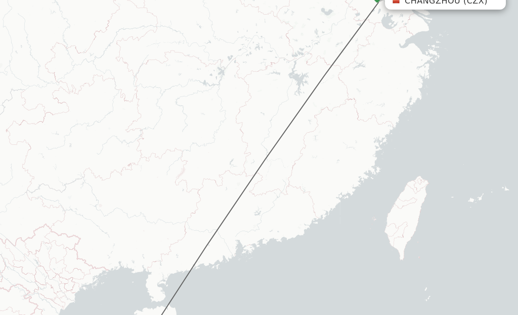 Flights from Changzhou to Sanya route map