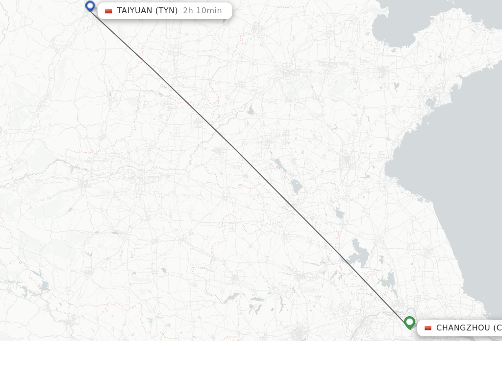 Flights from Changzhou to Taiyuan route map