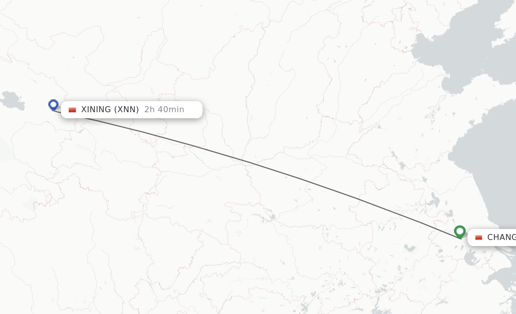 Flights from Changzhou to Xining route map