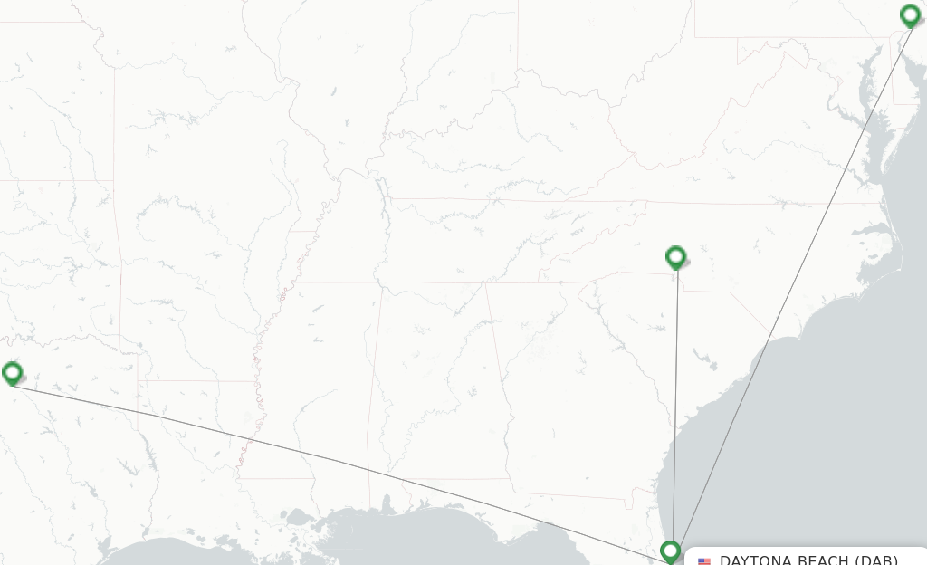 Route map with flights from Daytona Beach with American Airlines