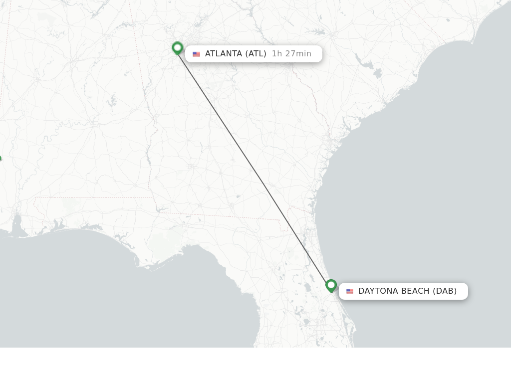 Flights from Daytona Beach to Atlanta route map