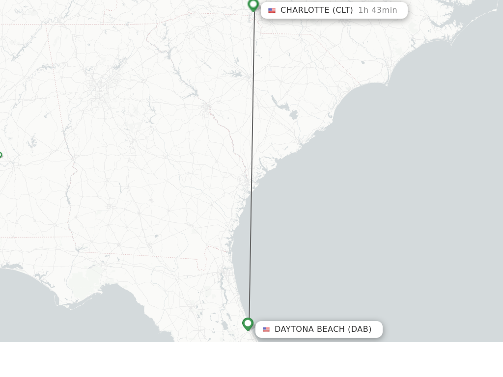 Flights from Daytona Beach to Charlotte route map