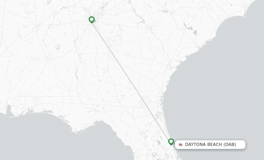 Route map with flights from Daytona Beach with Delta