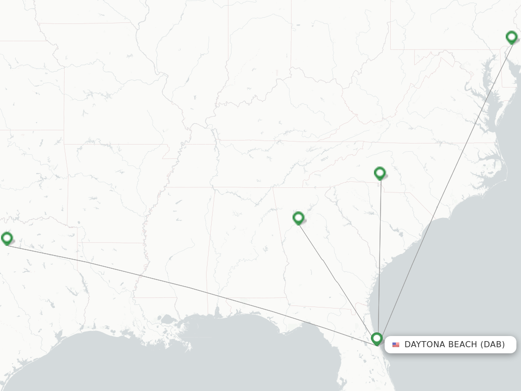 Route map with flights from Daytona Beach with Xtra Airways