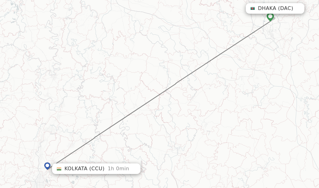 Flights from Dhaka to Kolkata route map