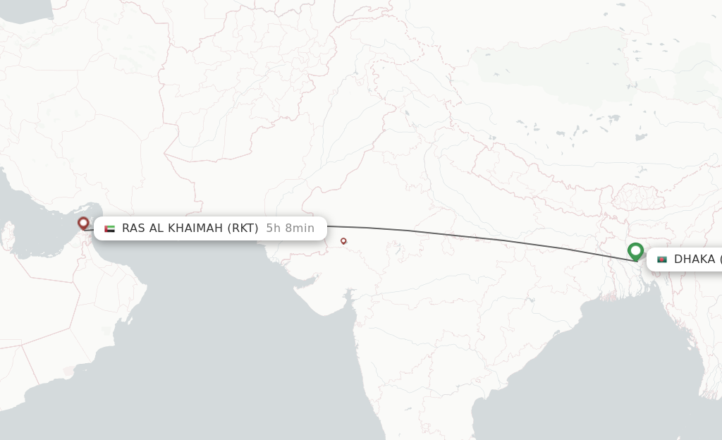 Flights from Dhaka to Ras al-Khaimah route map