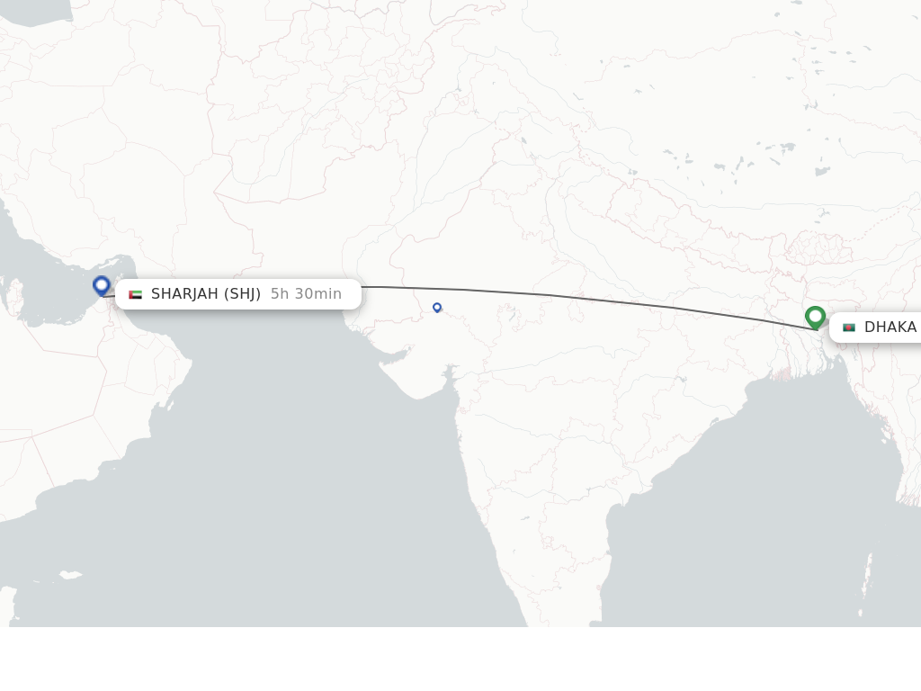 Flights from Sharjah to Dhaka route map