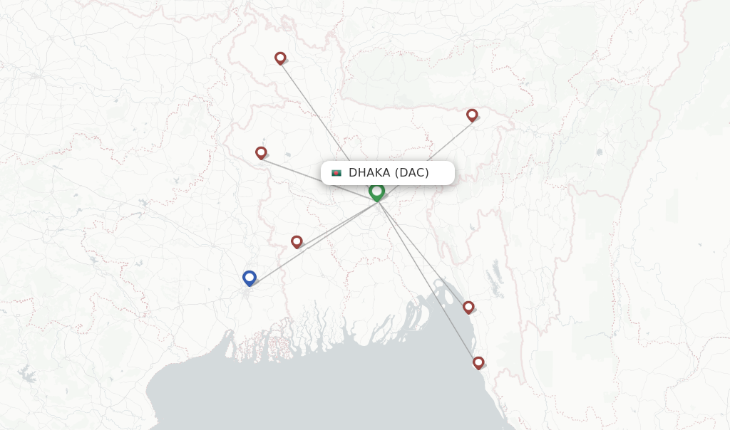 Route map with flights from Dhaka with Novoair
