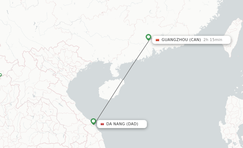 Flights from Da Nang to Guangzhou route map