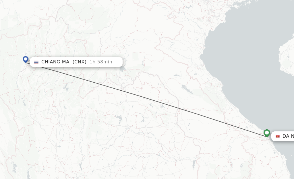 Flights from Da Nang to Chiang Mai route map