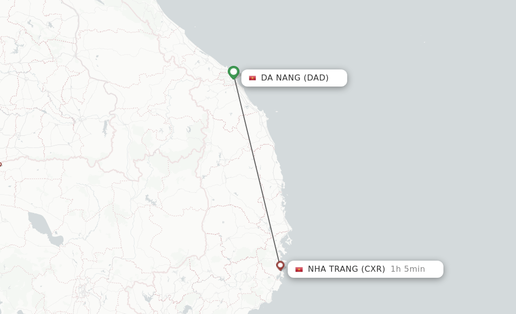 Flights from Da Nang to Nha Trang route map