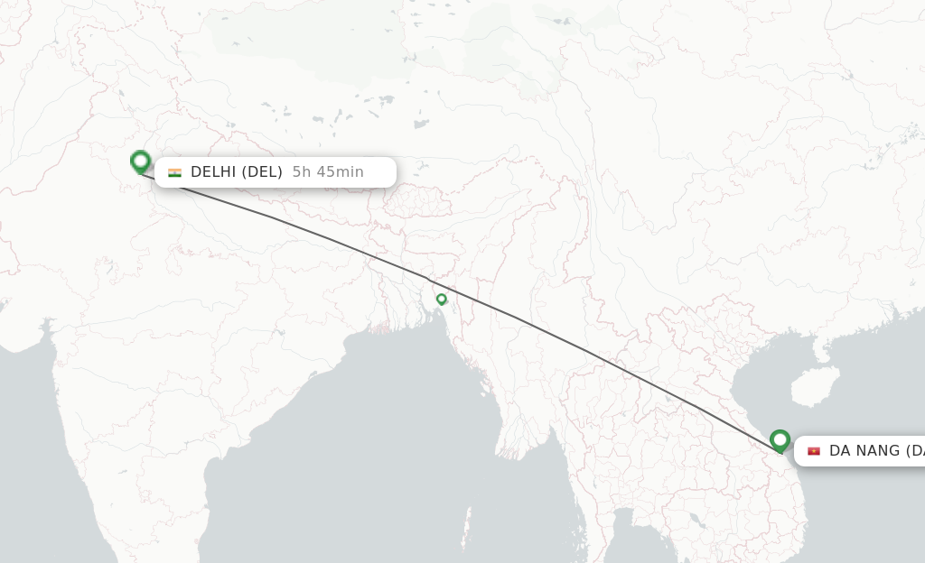 Flights from Da Nang to Delhi route map