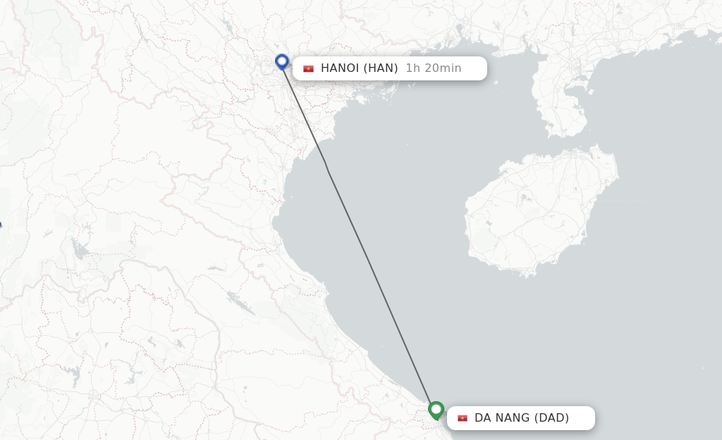 Flights from Da Nang to Hanoi route map