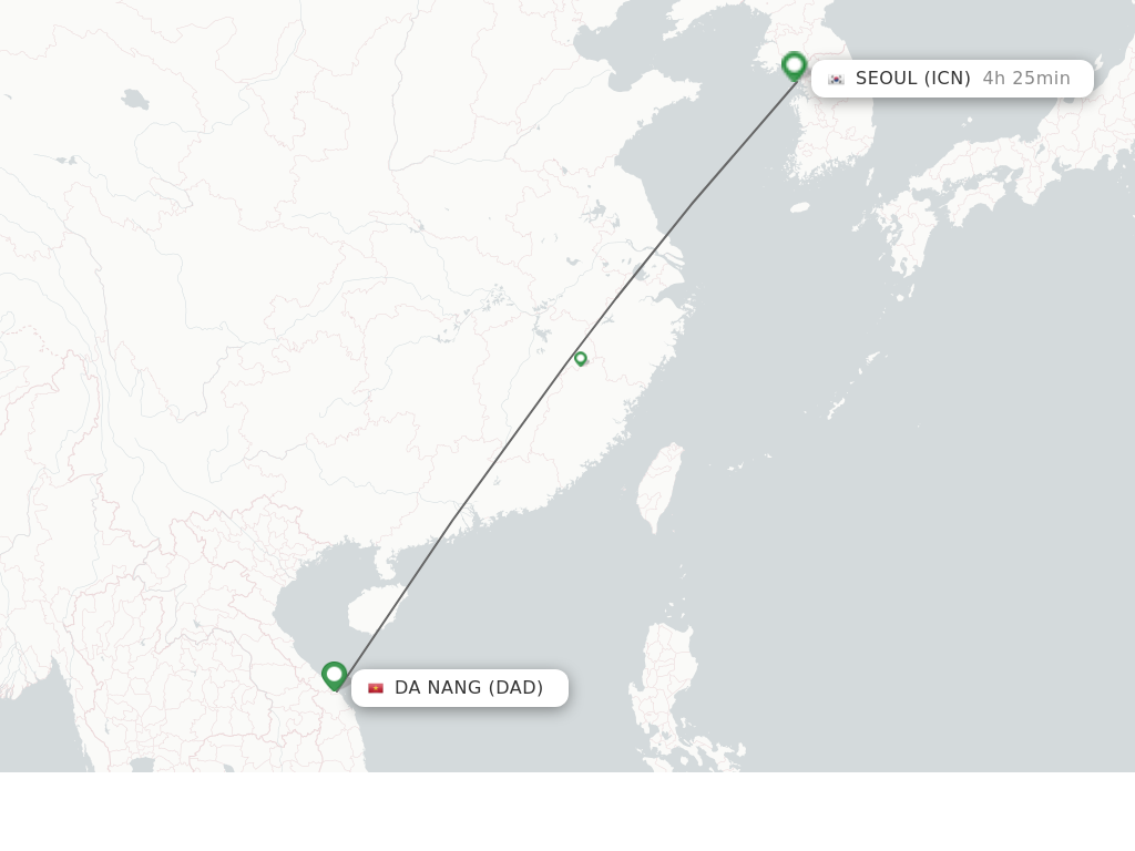 Flights from Da Nang to Seoul route map