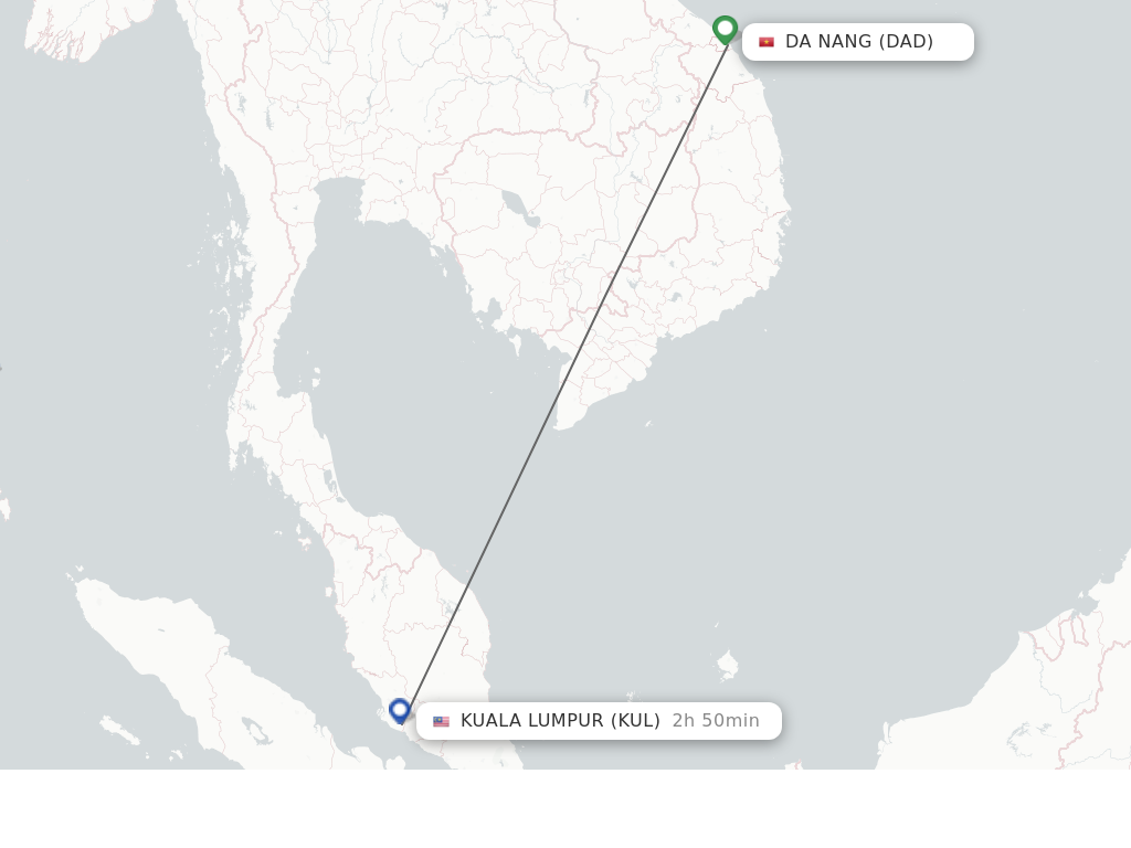 Flights from Da Nang to Kuala Lumpur route map