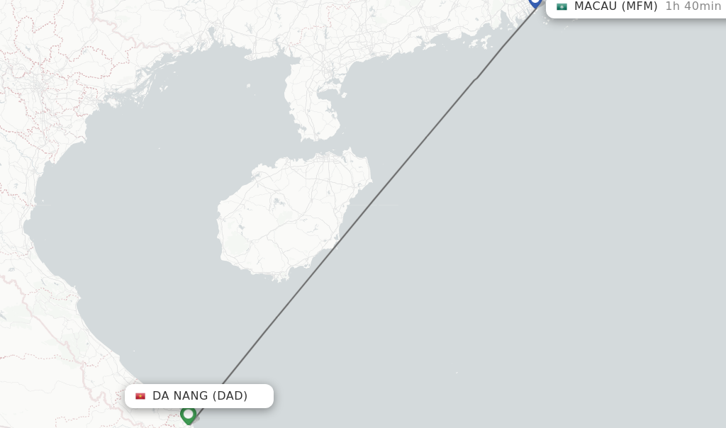 Flights from Da Nang to Macau route map