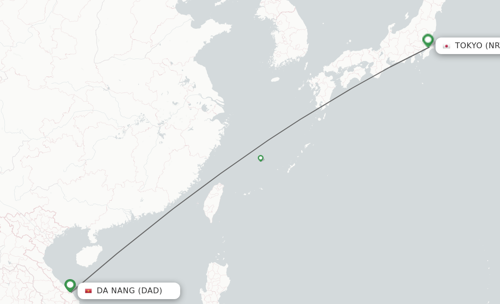 Flights from Da Nang to Tokyo route map
