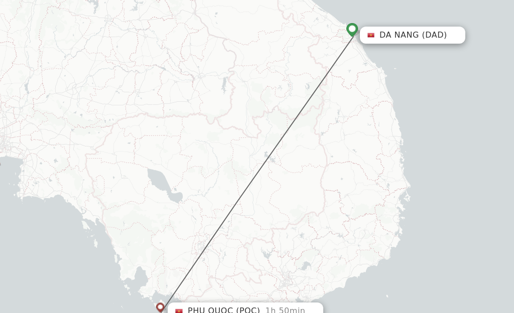 Flights from Da Nang to Phu Quoc route map
