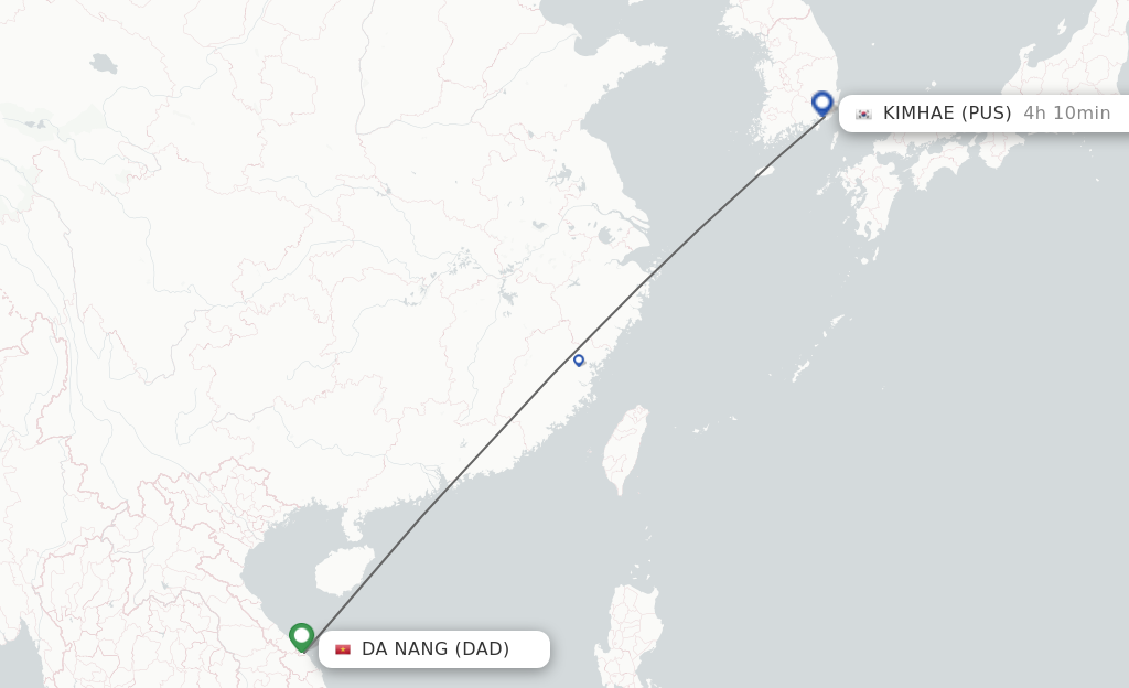 Flights from Da Nang to Busan route map