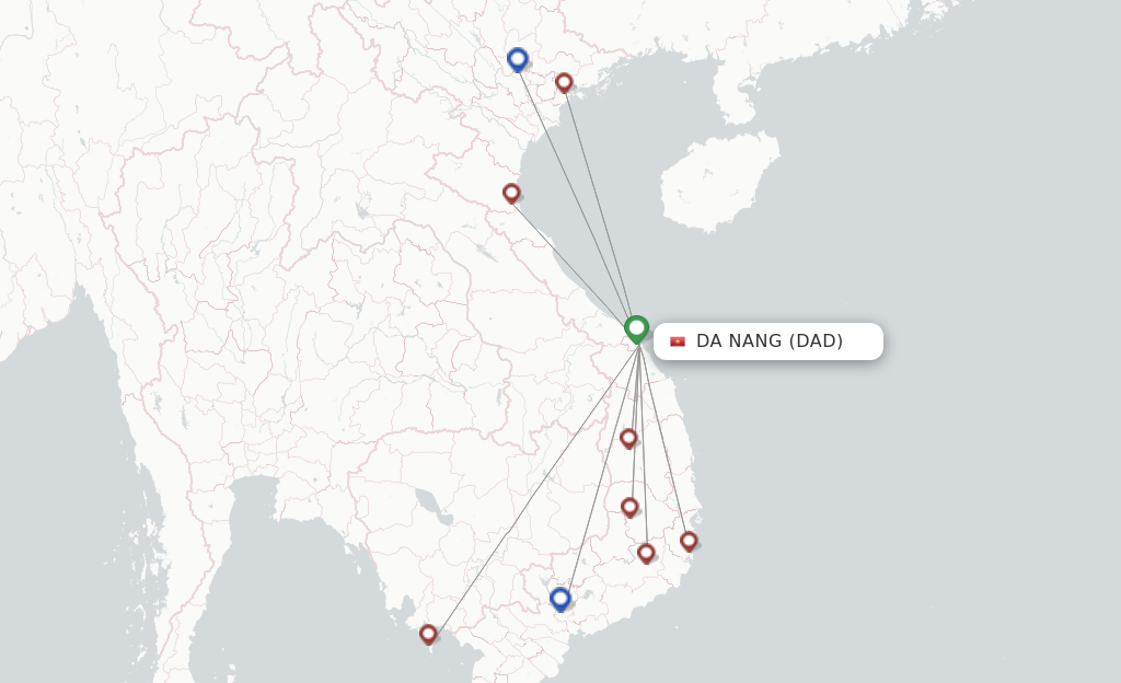 Route map with flights from Da Nang with Bamboo Airways