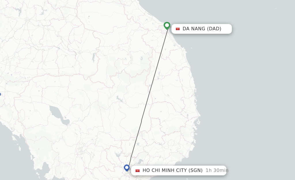 Flights from Da Nang to Ho Chi Minh City route map