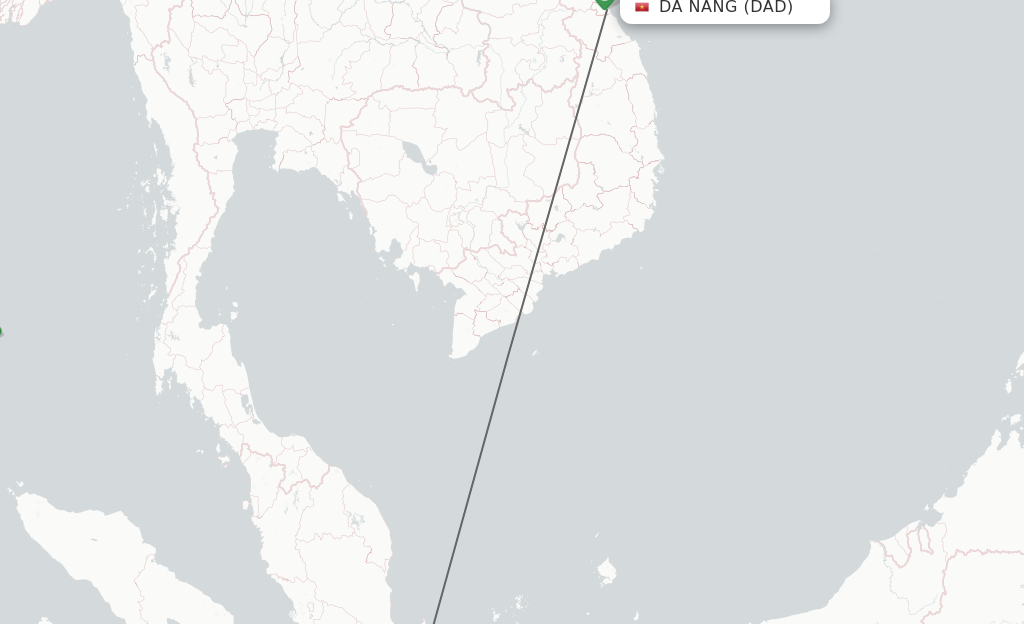 Flights from Da Nang to Singapore route map