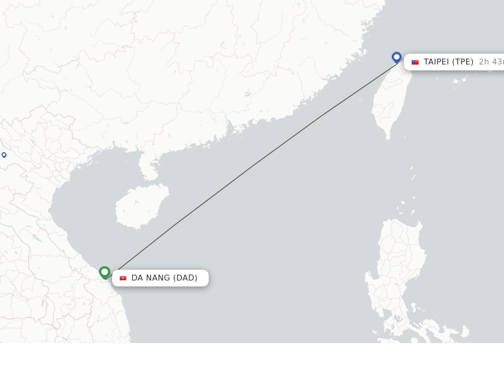 Flights from Da Nang to Taipei route map