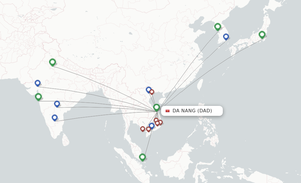 Route map with flights from Da Nang with VietJet Air