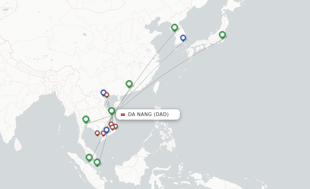 Route map with flights from Da Nang with Vietnam Airlines