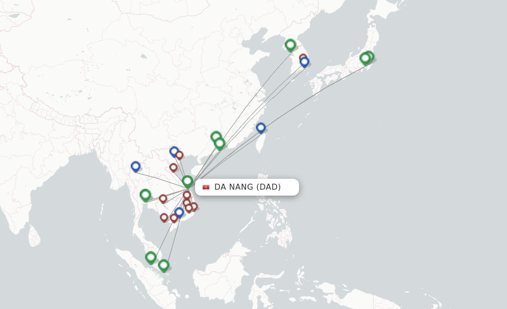 Flights from Da Nang to Cheongju route map
