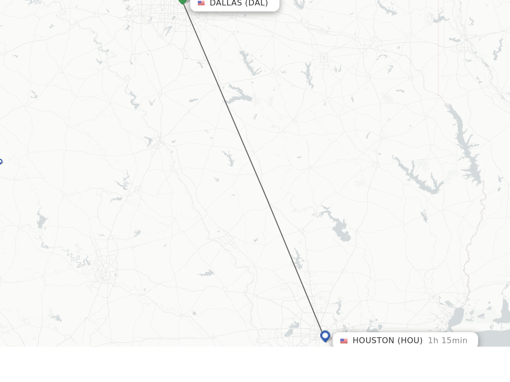 Flights from Dallas to Houston route map