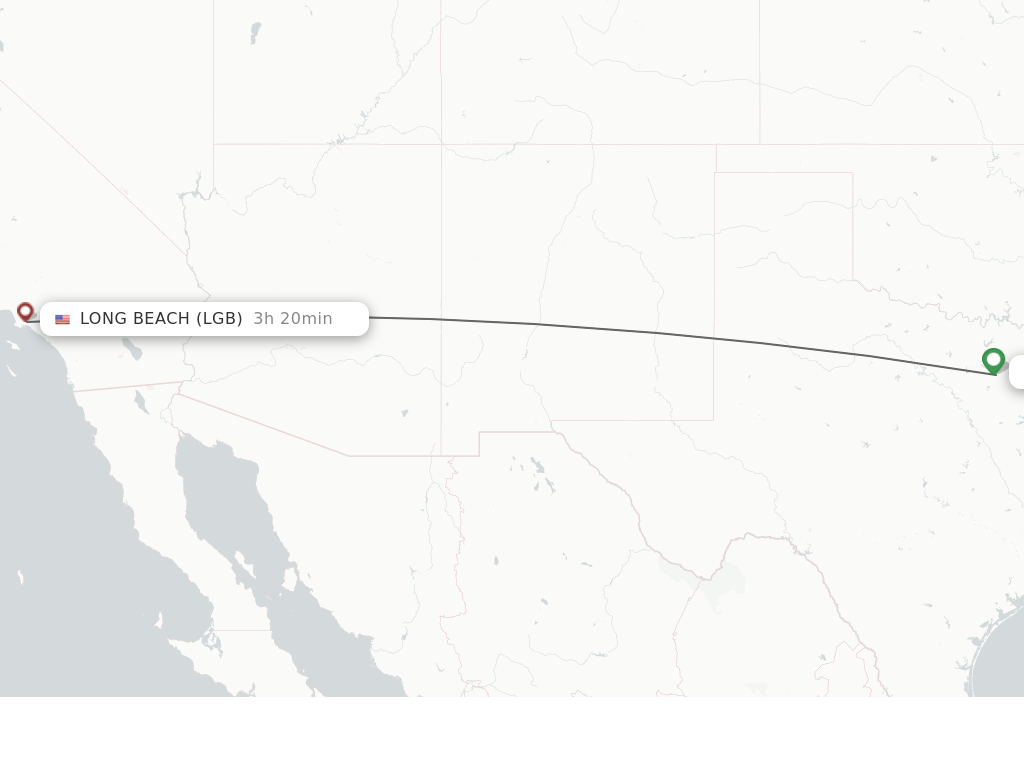 Flights from Dallas to Long Beach route map
