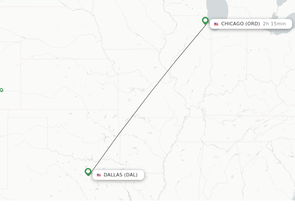 Flights from Dallas to Chicago route map