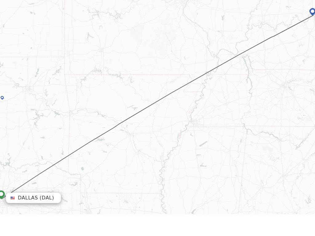 Flights from Dallas to Louisville route map