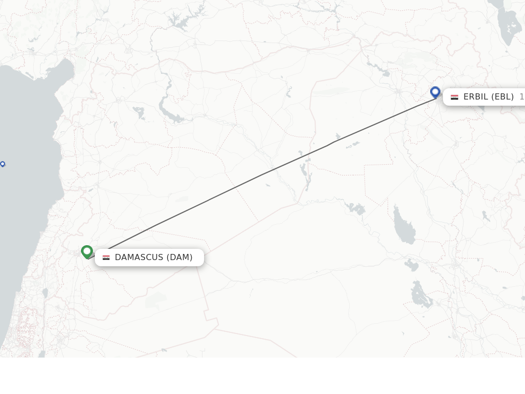 Flights from Damascus to Erbil route map
