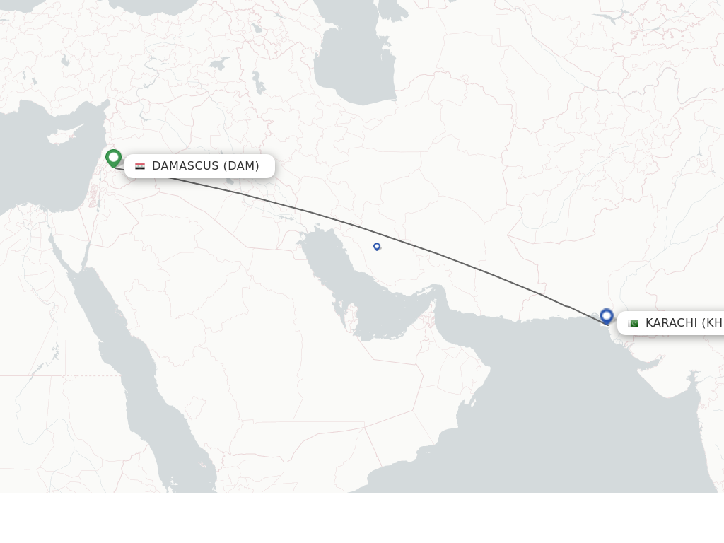 Flights from Karachi to Damascus route map