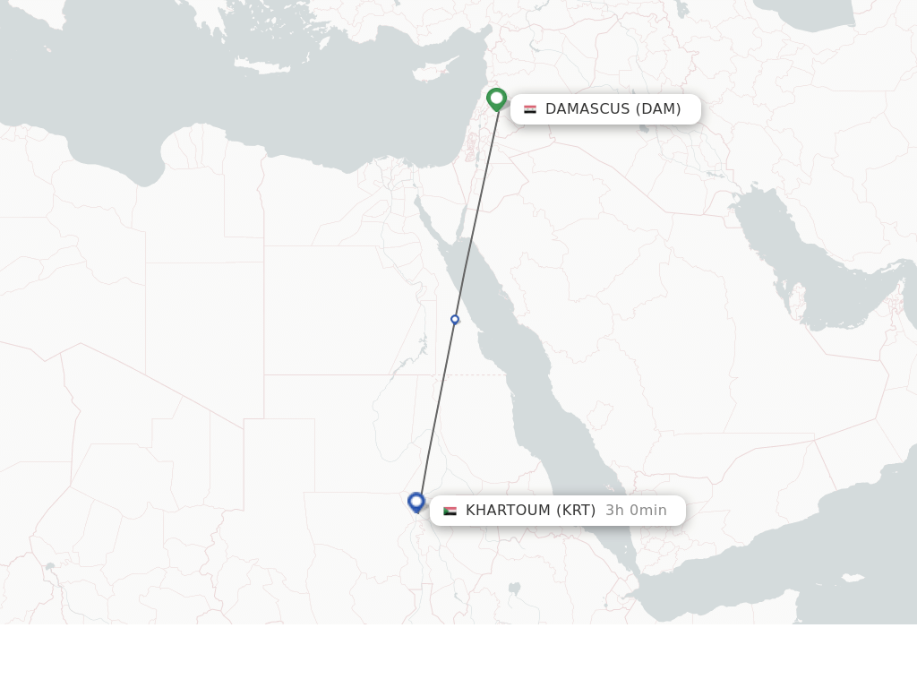 Flights from Khartoum to Damascus route map