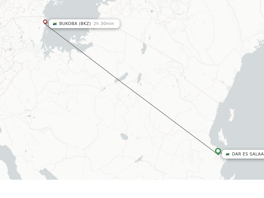 Flights from Bukoba to Dar Es Salaam route map