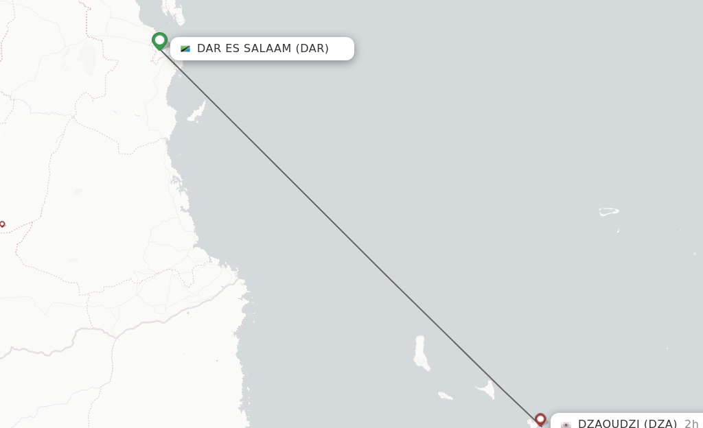 Flights from Dzaoudzi to Dar Es Salaam route map