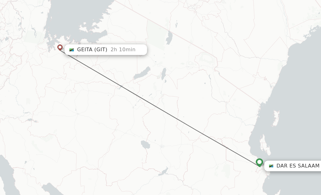 Flights from Geita to Dar Es Salaam route map