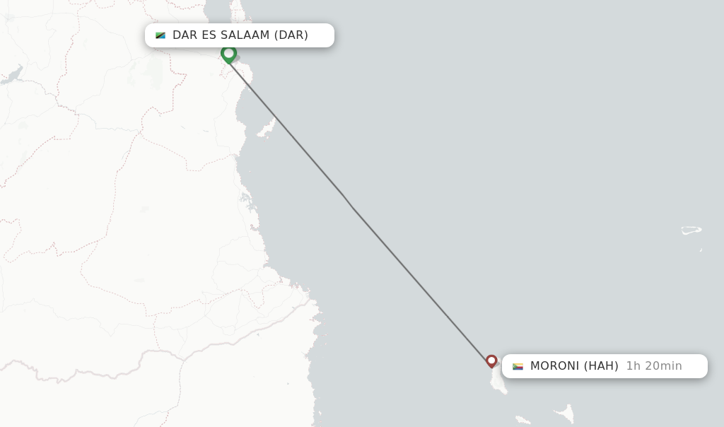 Flights from Dar Es Salaam to Moroni route map