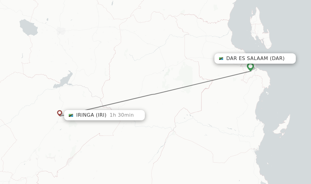 Flights from Dar Es Salaam to Iringa route map