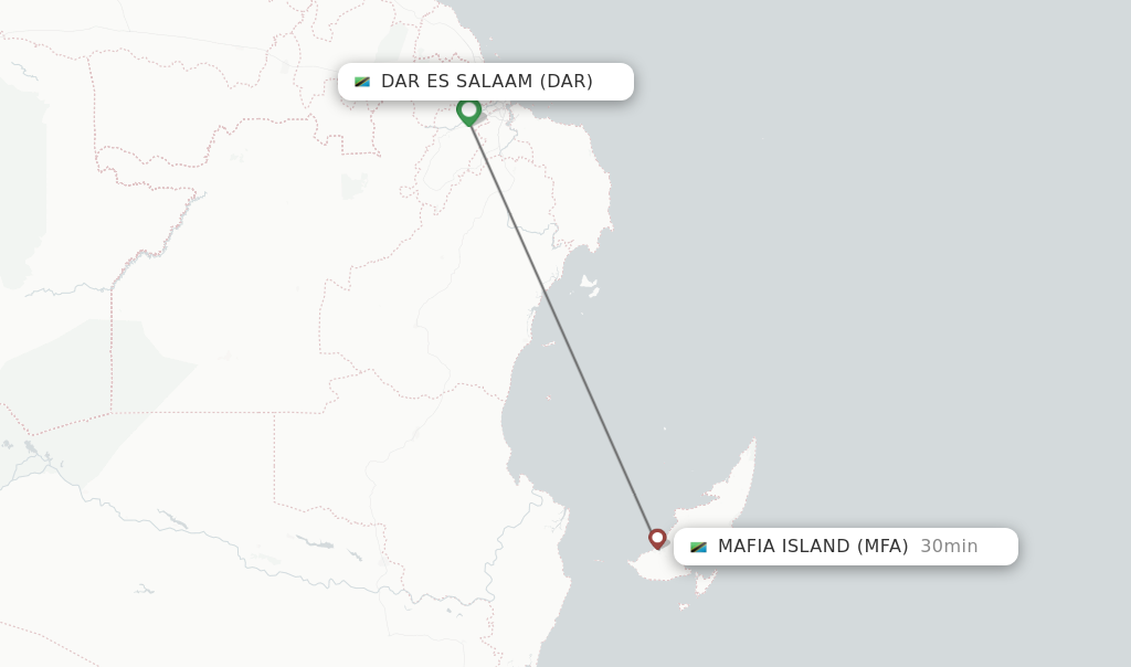 Flights from Dar Es Salaam to Mafia Island route map