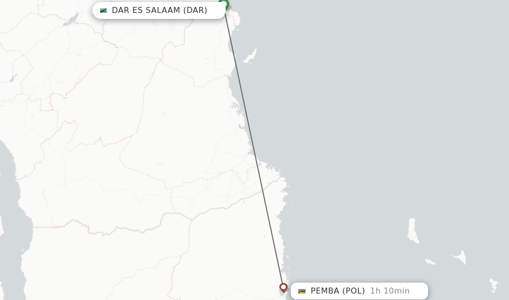 Flights from Dar Es Salaam to Pemba route map