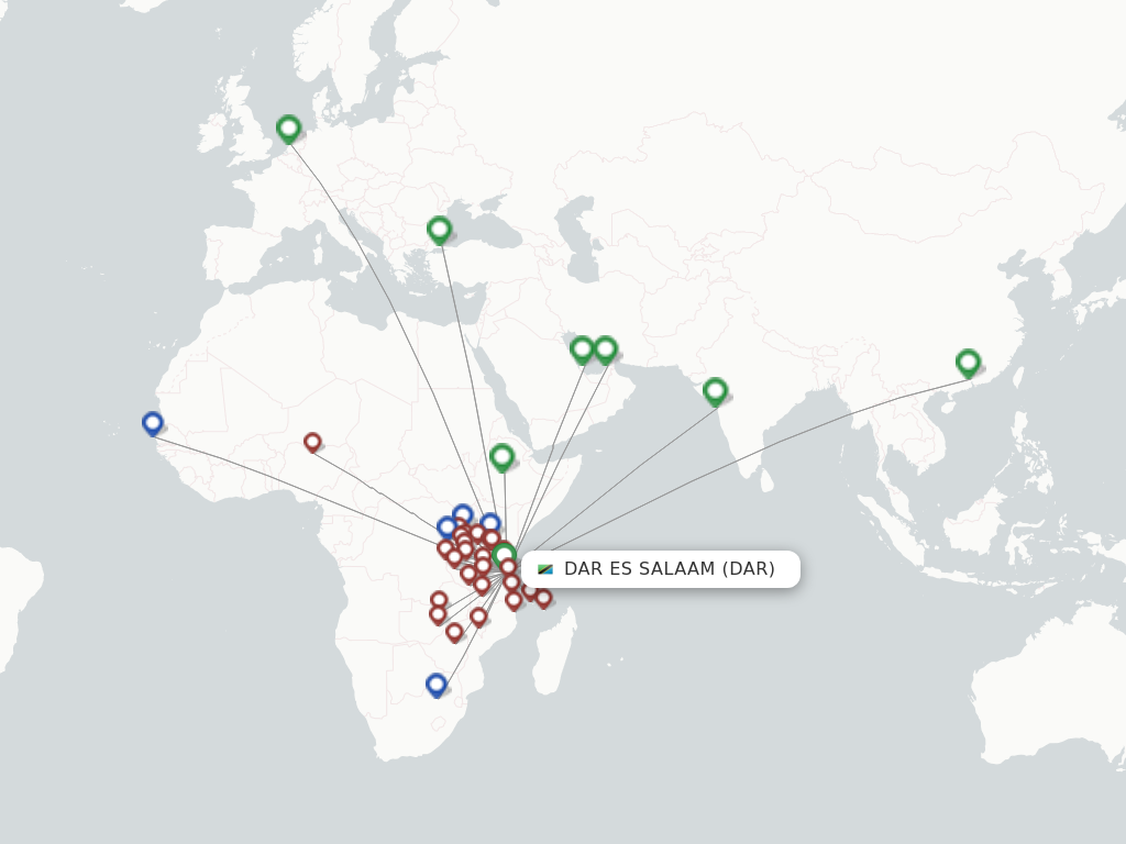 Route map with flights from Dar Es Salaam with Auric Air